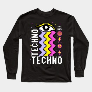 TECHNO  - 8 bit Rainbow Tears (white/yellow/purple/pink) Long Sleeve T-Shirt